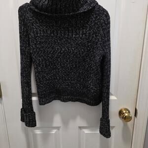 Free People Black & White Marled Chunky Knit Turtleneck Sweater Size Medium